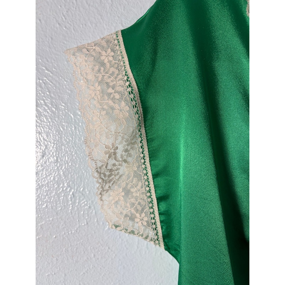 Lily of France VTG 70's Green Satin Lace Trim Top Petite Made in USA Coquette - Picture 3 of 6